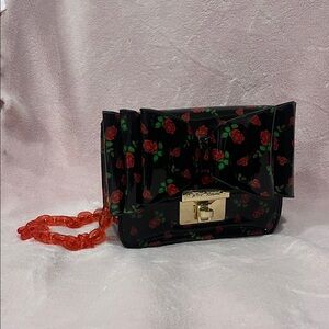 Betsy Johnson rose-print bow jelly crossbody/clutch